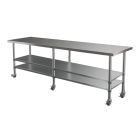 2300X390mm #304 Food Grade Stainless Steel Work Bench ,2Xundershelf,1Set Wheels