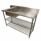 1700 X 600mm Commercial Single Bowl Left Kitchen Sink S/Steel 2Xundershelves