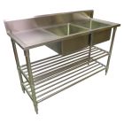 1900 X 600mm Commercial Double Bowl Right Kitchen Sink S/Steel 2Xundershelves