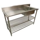 2400 X 600mm Commercial Single Bowl Right Kitchen Sink S/Steel 2Xundershelves