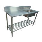 1500 X 600mm Single Bowl Right Kitchen Sink S/Steel W/ Wheels 1Xundershelves