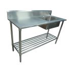 1700 X 600mm Single Bowl Right Kitchen Sink S/Steel W/ Wheels 1Xundershelves