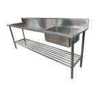 2400 X 600mm Single Bowl Right Kitchen Sink S/Steel 2Xundershelves