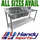 2200 X 600mm Portable Commercial Double Bowl Kitchen Sink S/Steel Wheels Castors