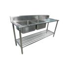 2200 X 600mm Double Bowl Left Kitchen Sink S/Steel W/ Wheels 1Xundershelves