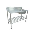 1700 X 600mm Portable Commercial Single Bowl Kitchen Sink S/Steel Wheels Castors