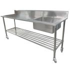 1900 X 600mm Portable Commercial Single Bowl Kitchen Sink S/Steel Wheels Castors