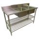1500 X 600mm Commercial Double Bowl Right Kitchen Sink S/Steel 2Xundershelves