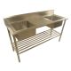 1700X600mm Double Bowl Left Right Sink S/Steel W/ Wheels 2Xundershelves
