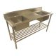 1900 X 600mm Double Bowl Left Right Sink S/Steel 2Xundershelves W/ Wheels