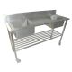 1700 X 600mm Portable Commercial 1 Left 1 Right Bowl Kitchen Sink S/Steel Wheels