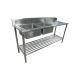 1900X600mm Double Bowl Left Kitchen Sink S/Steel 2Xundershelves W/ Wheels