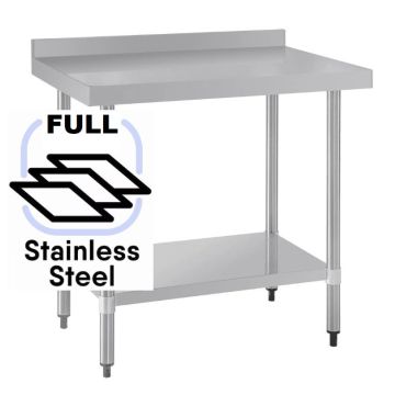 1000x700 Commercial FULL Stainless Steel Table Food Grade Work Splashback Bench 1000-7-WBBS HY