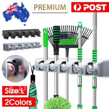 2X Wall Mounted 5 Hook Mop Brush Broom Magic Holder Hanger Storage Organiser