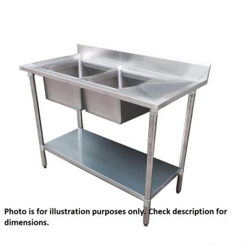 Economic 304 Grade Stainless Steel Double Sink Benches 600mm Deep 1500-6-DSBL HY