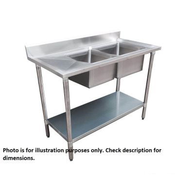 Economic 304 Grade Stainless Steel Double Sink Benches 600mm Deep 1500-6-DSBR HY