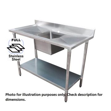 1800x600 Premium Full Stainless Steel Single Centre Sink Bench 1800-6-SSBCS HY