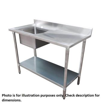 Economic 304 Grade Stainless Steel Single Sink Benches 600 Deep 1200-6-SSBL HY
