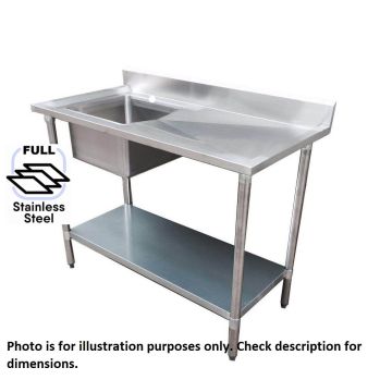 1500x700 Premium Full Stainless Steel Single Left Sink Bench 1500-7-SSBLS HY