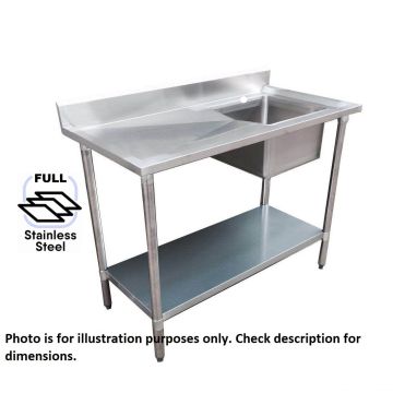 1800x700 Premium Full Stainless Steel Single Right Sink Bench 1800-7-SSBRS HY