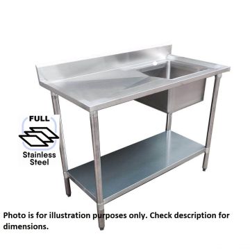 1500x600 Premium Full Stainless Steel Single Right Sink Bench 1500-6-SSBRS HY