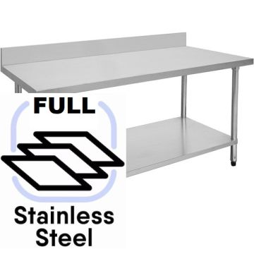 Commercial 1800x800 FULL Stainless Steel Table Food Grade Work Splashback Bench 1800-8-WBBS HY