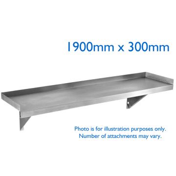 1900mm X 300mm Stainless Steel Wall Mounted Shelf W/ Side Wall