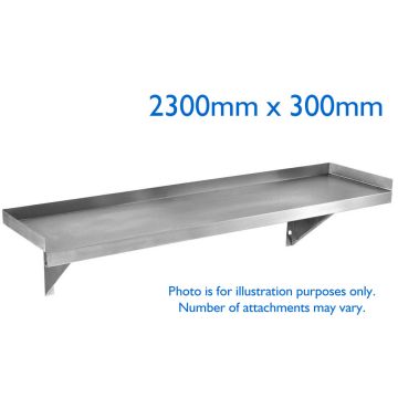 2300mm X 300mm Stainless Steel Wall Mounted Shelf W/ Side Wall