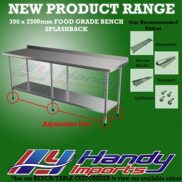 Stainless Steel 2500 X 390mm  #430 Bench W/ Splash Back
