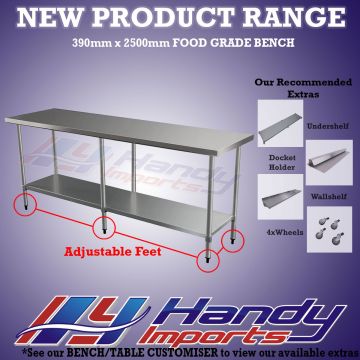 Food Grade 2500mm X 390mm Stainless Steel  Bench