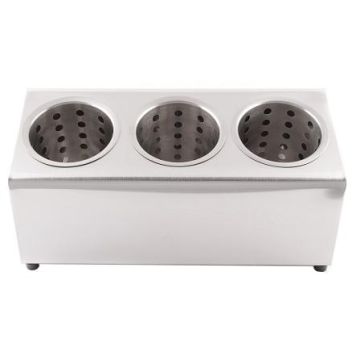 Stainless Steel Cutlery Utensil Single Row Basket Holder W/ 3 Holes & Inserts