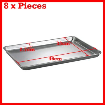 New 8 Pcs Aluminium Oven Baking Pan Tray Bakers For Gastronorm Trolley 46X33X3cm