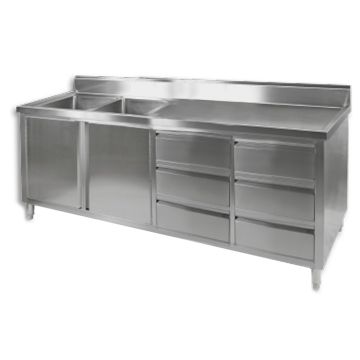 Fed Kitchen Tidy Premium Stainless Steel Cabinet With Double Sinks, Doors & Drawers DSC-2100L-H
