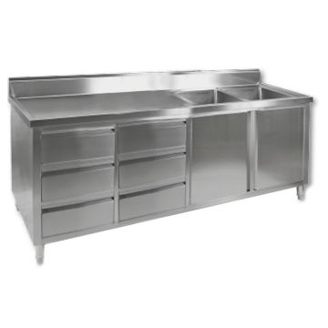Fed Kitchen Tidy Premium Stainless Steel Cabinet With Double Sinks, Doors & Drawers DSC-2100R-H
