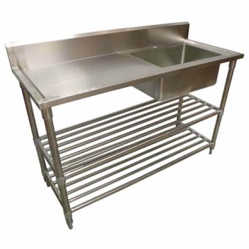 1700 X 600mm Commercial Single Bowl Right Kitchen Sink S/Steel 2Xundershelves