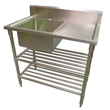 1000 X 600mm Commercial Single Bowl Left Kitchen Sink S/Steel 2Xundershelves