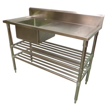 1300 X 600mm Commercial Single Bowl Left Kitchen Sink S/Steel 2Xundershelves
