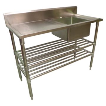 1300 X 600mm Commercial Single Bowl Right Kitchen Sink S/Steel 2Xundershelves