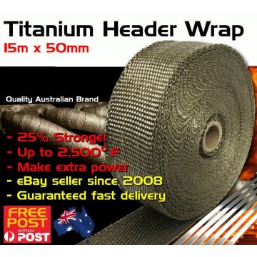 Tan Exhaust Heat Wrap Titanium Fibre 15M (L) X 50mm (W) + 6 X S