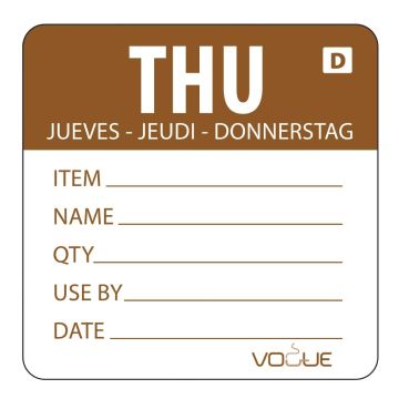 Vogue (Pack of 250) Dissolvable Day of the Week Labels Thursday GH354