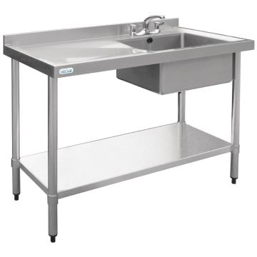 Vogue Single Bowl Sink L/H Drainer - 1200mm 90mm Drain