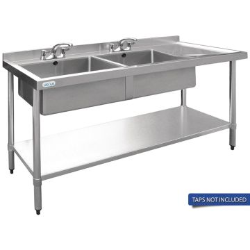Vogue Double Bowl Sink R/H Drainer - 1500mm x 700mm  90mm Drain