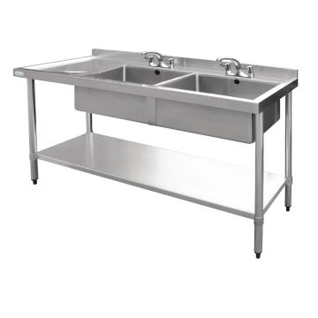 Vogue Double Bowl Sink L/H Drainer - 1800mm x 700mm 90mm Drain