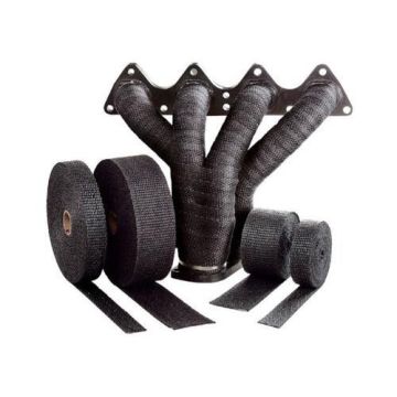 2Pcs Black Exhaust Heat Wrap Glass Fibre 15M Long X 50mm Wide + 12Pcs Zip Ties