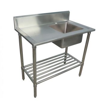 1300 X 600mm Single Bowl Right Kitchen Sink S/Steel 2Xundershelves