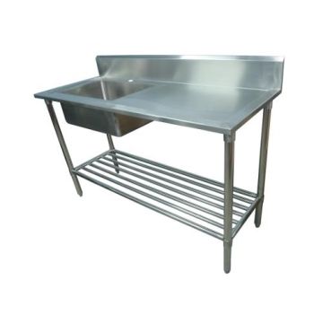 1500X600mm Single Bowl Left Kitchen Sink S/Steel 2Xundershelves W/ Wheels
