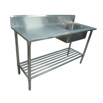 1700 X 600mm Single Bowl Right Kitchen Sink S/Steel 2Xundershelves W/ Wheels