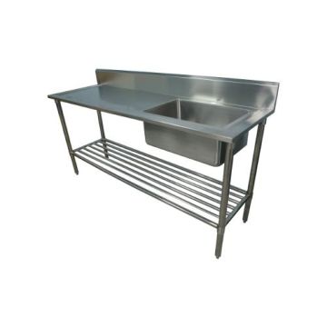 1900 X 600mm Single Bowl Right Kitchen Sink S/Steel W/ Wheels 2Xundershelves