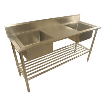1700X600mm Double Bowl Left Right Sink S/Steel W/ Wheels 1Xundershelves