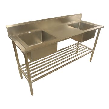 1900 X 600mm Double Bowl Left Right Sink S/Steel W/ Wheels 1Xundershelves